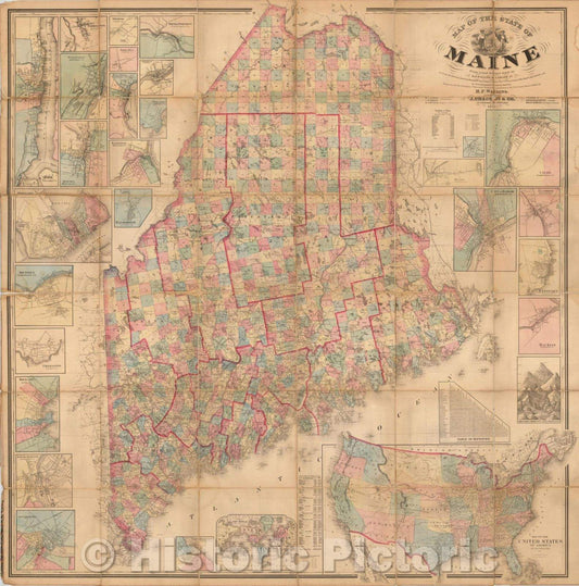 Historic Map - Map of the State of Maine From Actual Surveys made, 1862, Henry Francis Walling - Vintage Wall Art