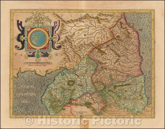 Historic Map - Northumbria, Cumberlandia, Et Dunelmensis Episcopatus, 1595, Gerard Mercator - Vintage Wall Art