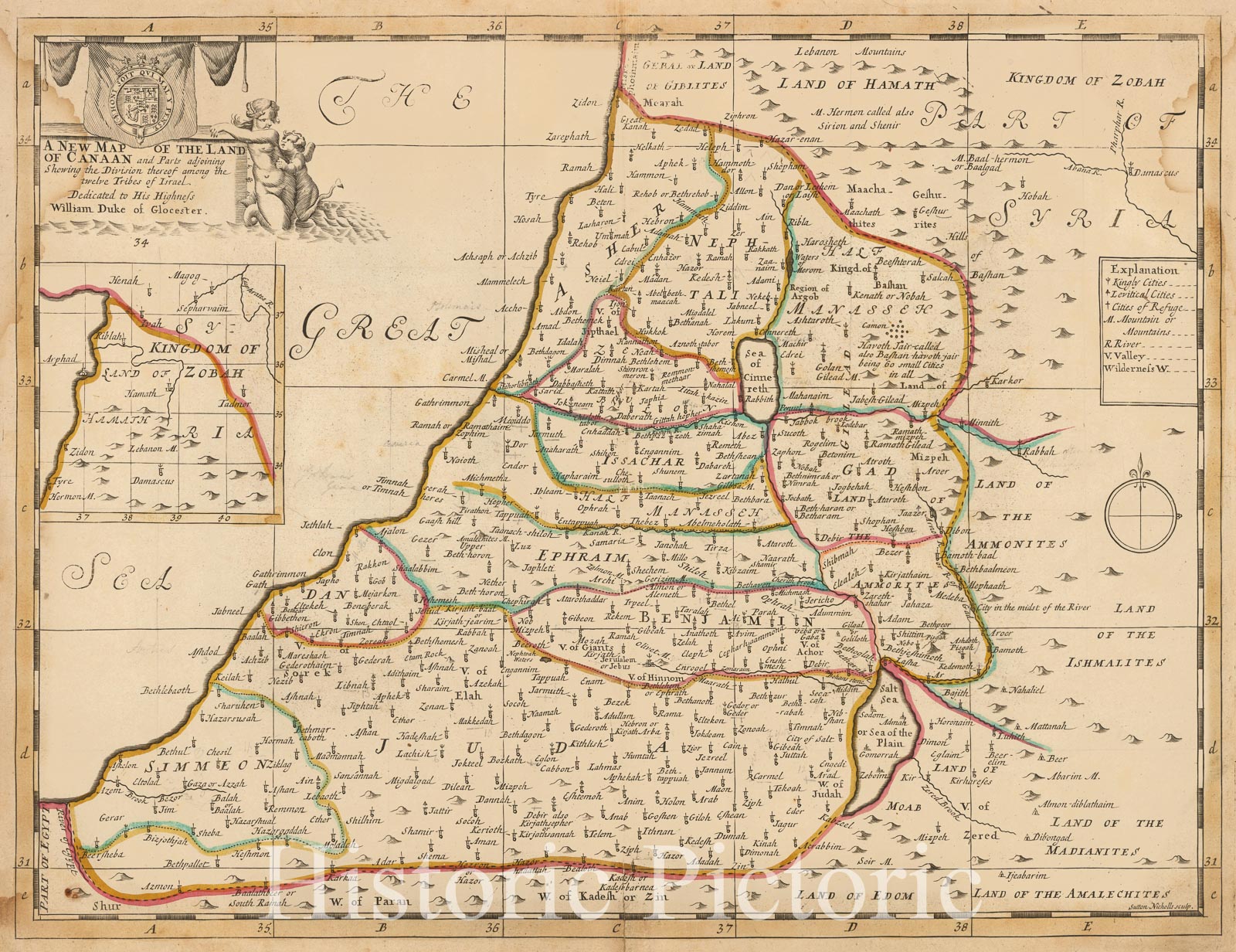 Historic Map - The Land of Canaan and Parts adjoining Shewing the Divisions thereof among the twelve Tribes of Israel, 1712, Edward Wells - Vintage Wall Art