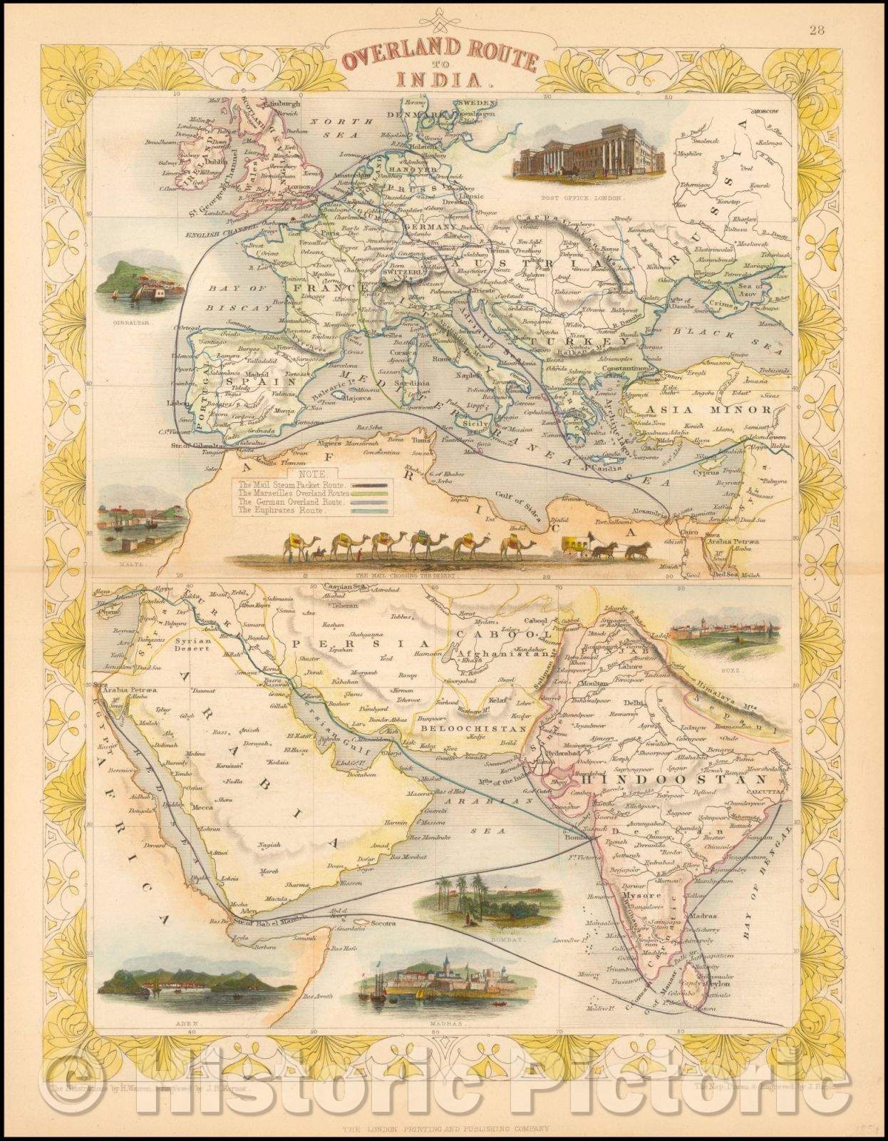 Historic Map - Overland Route To India, 1851, John Tallis v1