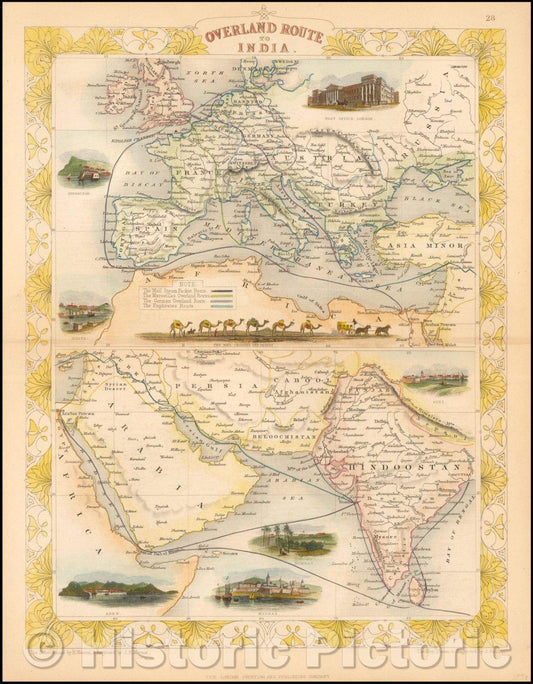 Historic Map - Overland Route To India, 1851, John Tallis v1