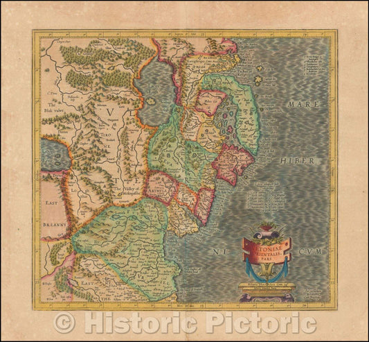 Historic Map - Ultonia Orientales Pars (Belfast/Northeastern Ireland), 1619, Gerard Mercator - Vintage Wall Art