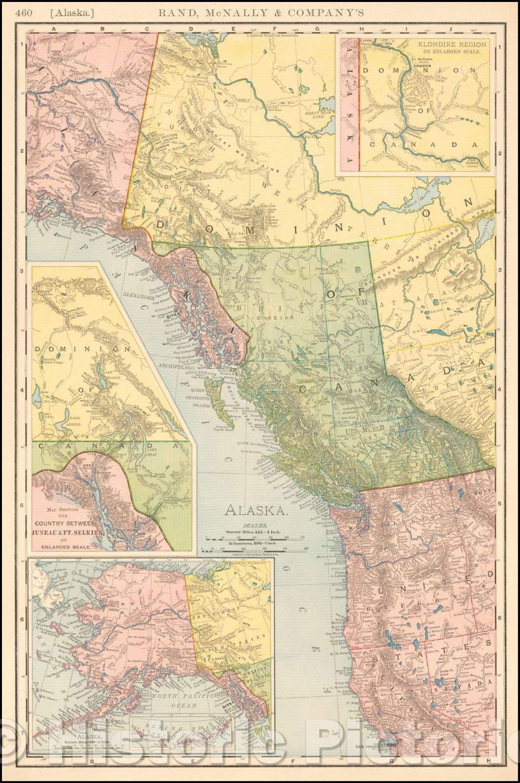 Historic Map - Gold Rush Map with Routes To the Diggings, Rand McNally Alaska and Gold Regions, 1898, Rand McNally & Company - Vintage Wall Art
