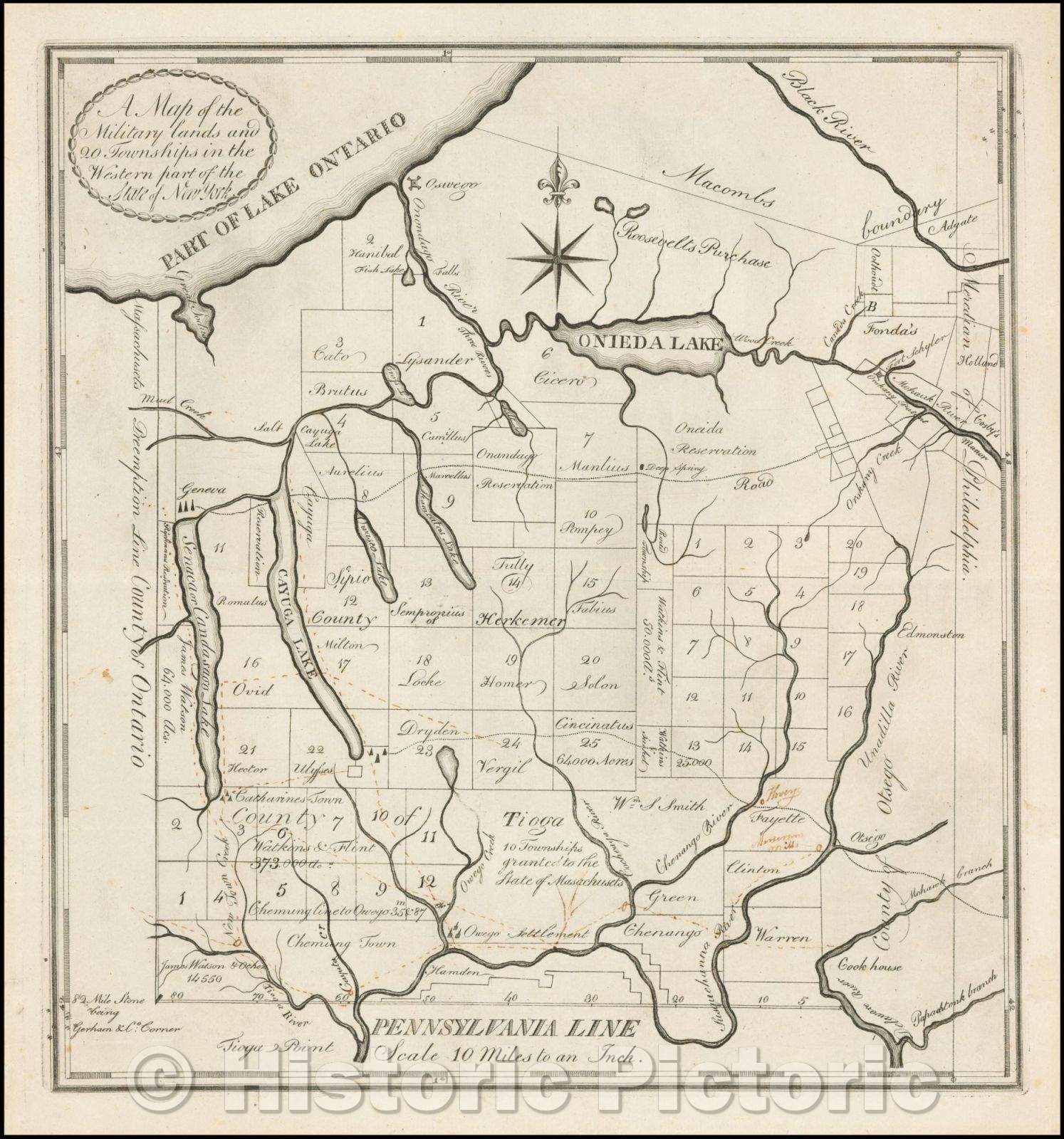 Historic Map - Military lands and 20 Townships in the Western part of the State of New York, 1789, Anonymous - Vintage Wall Art