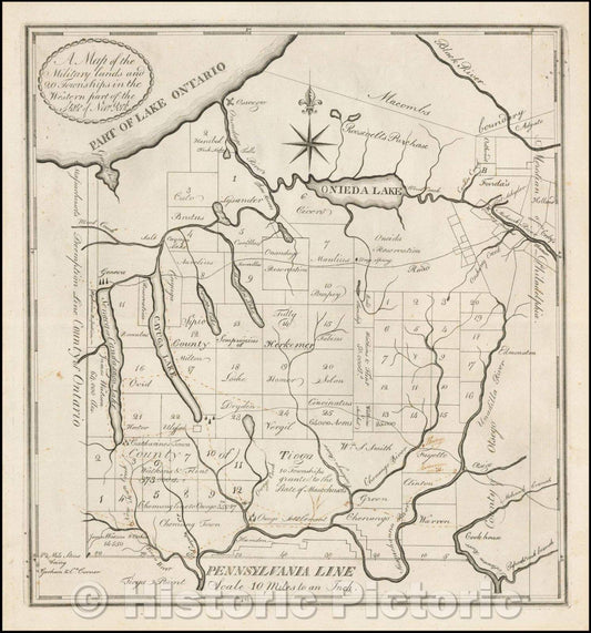 Historic Map - Military lands and 20 Townships in the Western part of the State of New York, 1789, Anonymous - Vintage Wall Art