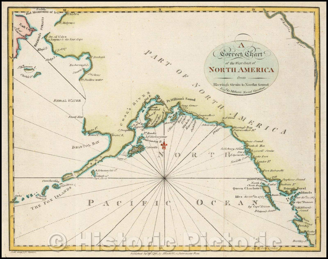 Historic Map - Alaska, A Correct Chart of the West Coast of North America from Bhering's Straits to Nootka Sound, 1790, Malham - Vintage Wall Art