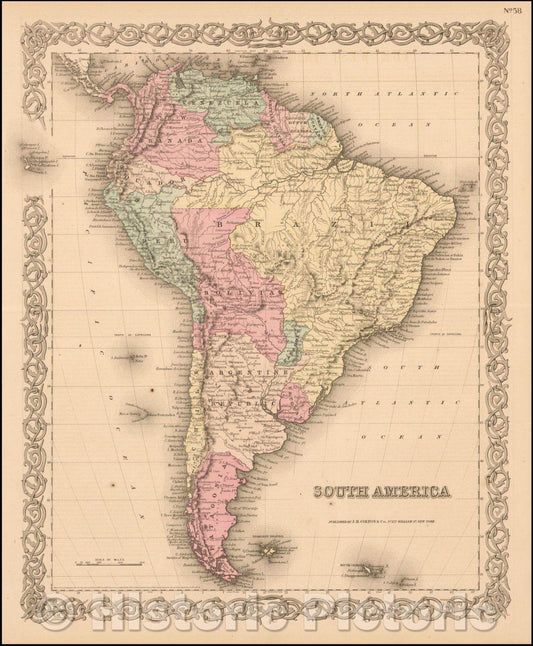 Historic Map - South America, 1859, Joseph Hutchins Colton - Vintage Wall Art