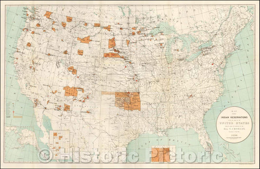 Historic Map - Map Showing Indian Reservations Within The Limits of the United States, 1890, United States Bureau of Indian Affairs - Vintage Wall Art