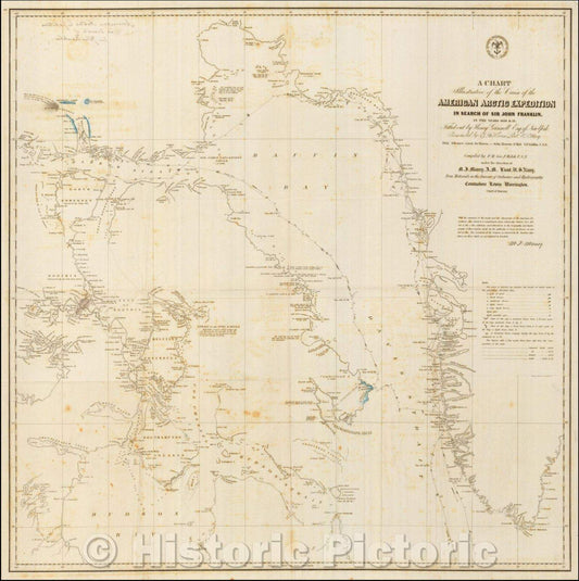 Historic Map - A Chart Illustrative of the Cruise of the American Arctic Expedition in Search of Sir John Franklin. In The Years 1850 & 51, 1851 - Vintage Wall Art