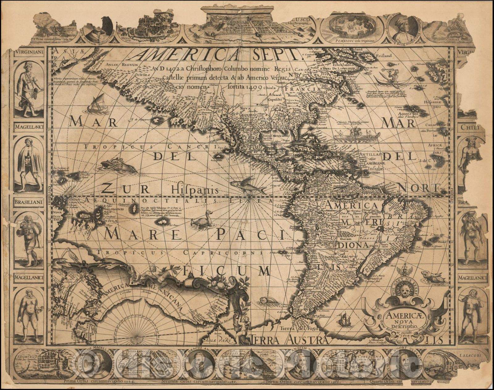 Historic Map - Americae Nova Descriptio, 1614, Pieter van den Keere v1
