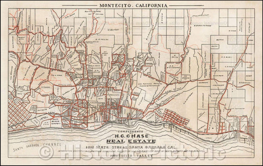Historic Map - Montecito, California, 1924, H. G. Chase - Vintage Wall Art