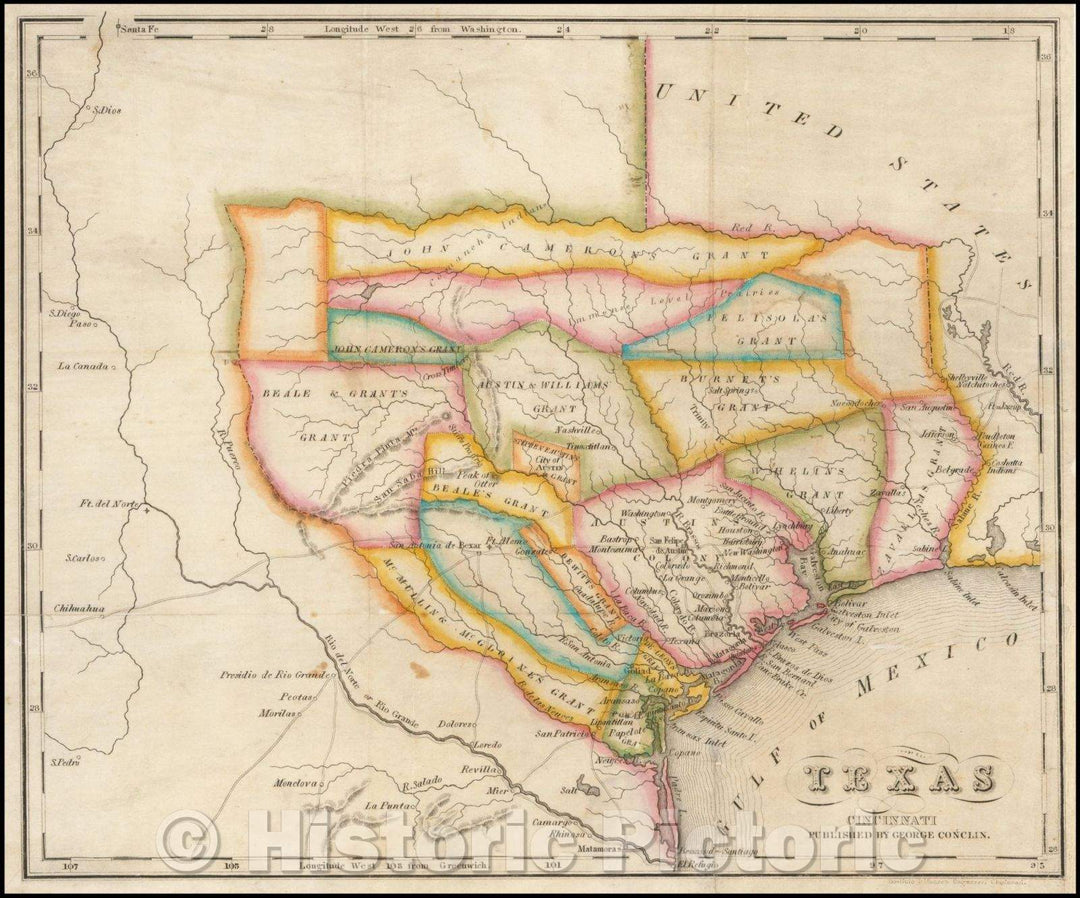 Historic Map - Texas, 1840, A.J. Doolittle - Vintage Wall Art