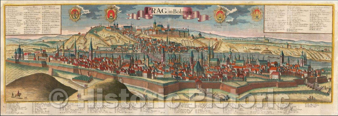 Historic Map - Praga, in :: Fortifications of Prague, shows a Region extending up and down the Moldav River, battle fought between the French and Saxon Troops, 1745 - Vintage Wall Art