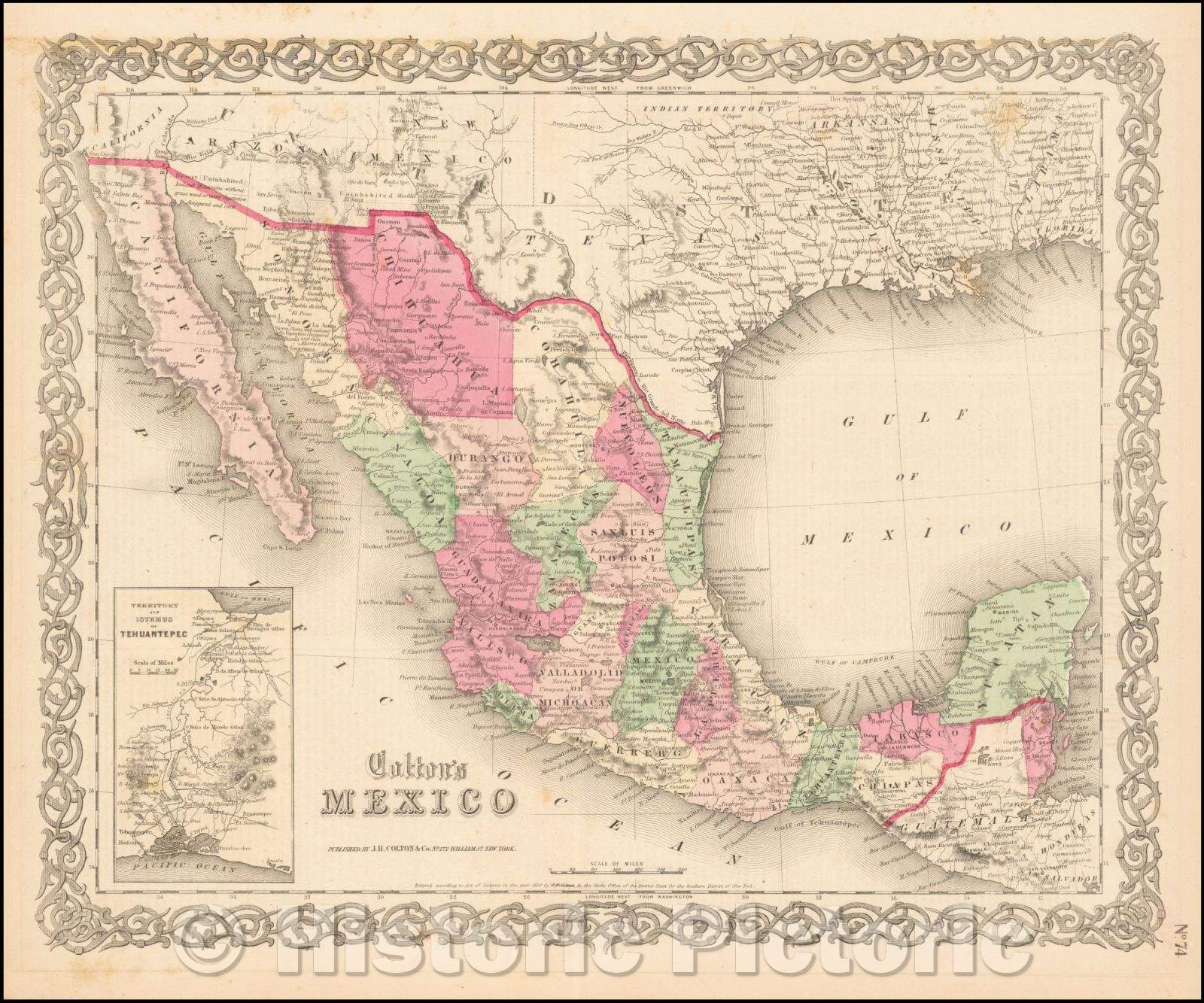 Historic Map - Colton's Mexico, 1865, Joseph Hutchins Colton - Vintage Wall Art