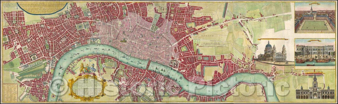 Historic Map - Urbium Londini et West Monasterii nec no Suburbii Southwark accurata Ichnographia, 1736, Homann Heirs - Vintage Wall Art