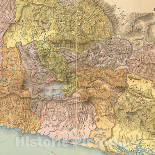 Historic Map - Mapa Pol?ico Escolar y Telegr?ico de la Republica del Salvador/First Map of El Salvador, 1887, Guillermo J. Dawson - Vintage Wall Art