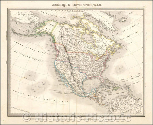 Historic Map - Amerique Septentrionale/North America (early information Jedediah Smith), 1835, Ambroise Tardieu - Vintage Wall Art