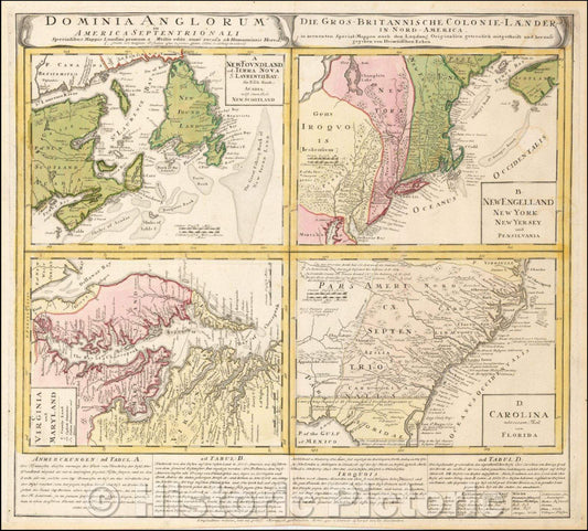 Historic Map - Dominia Anglorum in America Septentrionali Specialibus Mappis Londini primum a Mollio, 1745, Homann Heirs - Vintage Wall Art