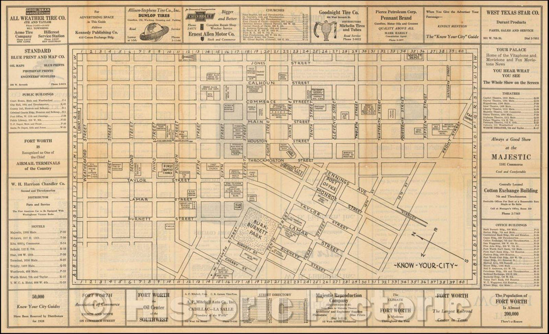 Historic Map - Fort Worth (Texas), 1928, Marvin D. Evans Co. - Vintage Wall Art