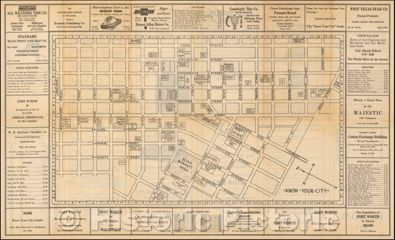 Historic Map - Fort Worth (Texas), 1928, Marvin D. Evans Co. - Vintage Wall Art