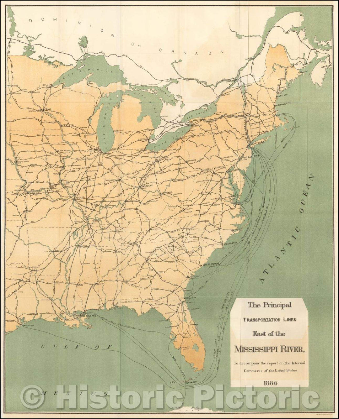 Historic Map - The Principal Transportation Lines East of the Mississippi River, 1886, American Graphic Co. - Vintage Wall Art