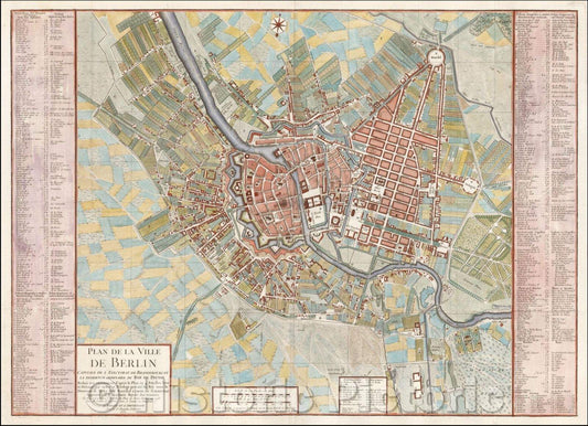 Historic Map - Plan de la Ville de Berlin Capitale de L'Electorat de Brandebourg et la re, 1757 - Vintage Wall Art
