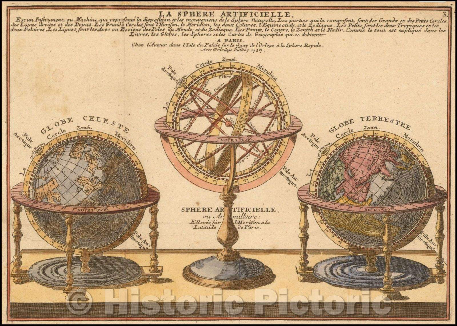 Historic Map - La Sphere Artificielle, 1717, Nicolas de Fer - Vintage Wall Art