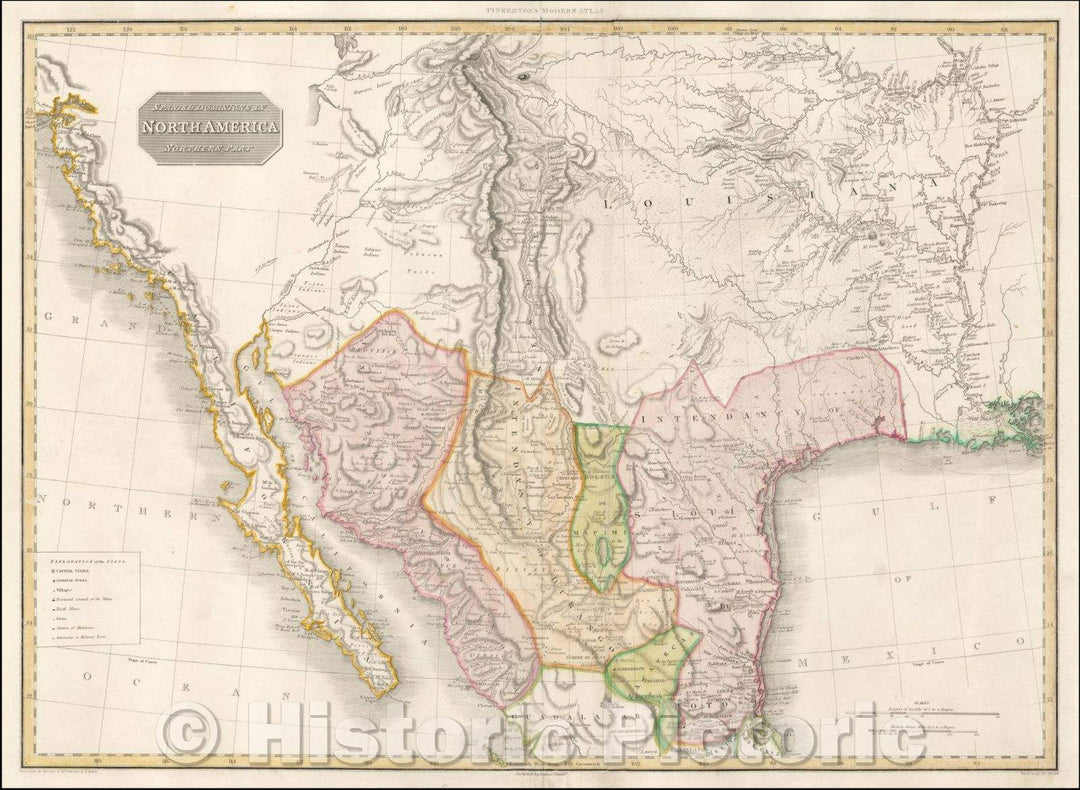 Historic Map - Spanish Dominions In North America Northern Part, 1811, John Pinkerton - Vintage Wall Art