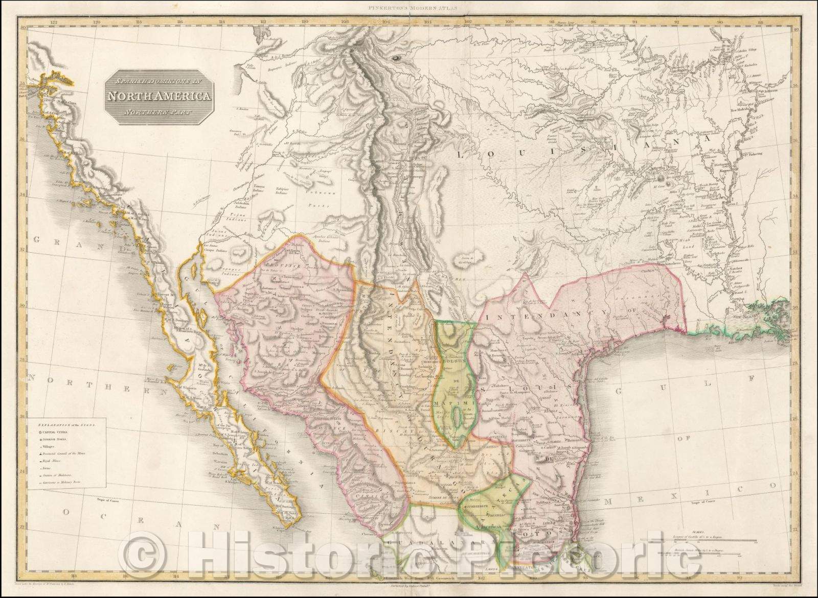 Historic Map - Spanish Dominions In North America Northern Part, 1811, John Pinkerton - Vintage Wall Art