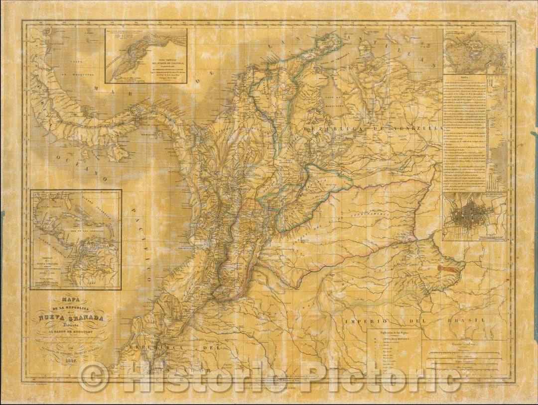 Historic Map - Mapa de La Republica de la Nueva Granada Dedicado Al Baron de Humboldt a q :: Republic of New Granada, 1858 - Vintage Wall Art