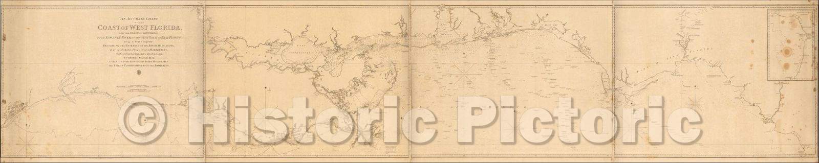 Historic Map - An Accurate Chart of the Coast of West Florida, and the Coast of Louisiana, From Sawaney River, on the West Coast of East Florida, 1823 - Vintage Wall Art