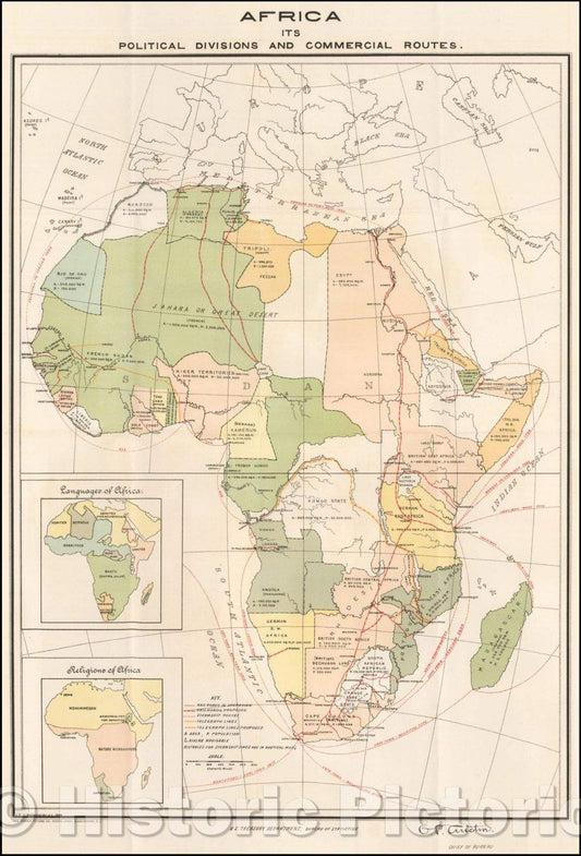 Historic Map - Africa Its Political Divisions and Commercial Routes, 1899, Norris Peters Co. - Vintage Wall Art