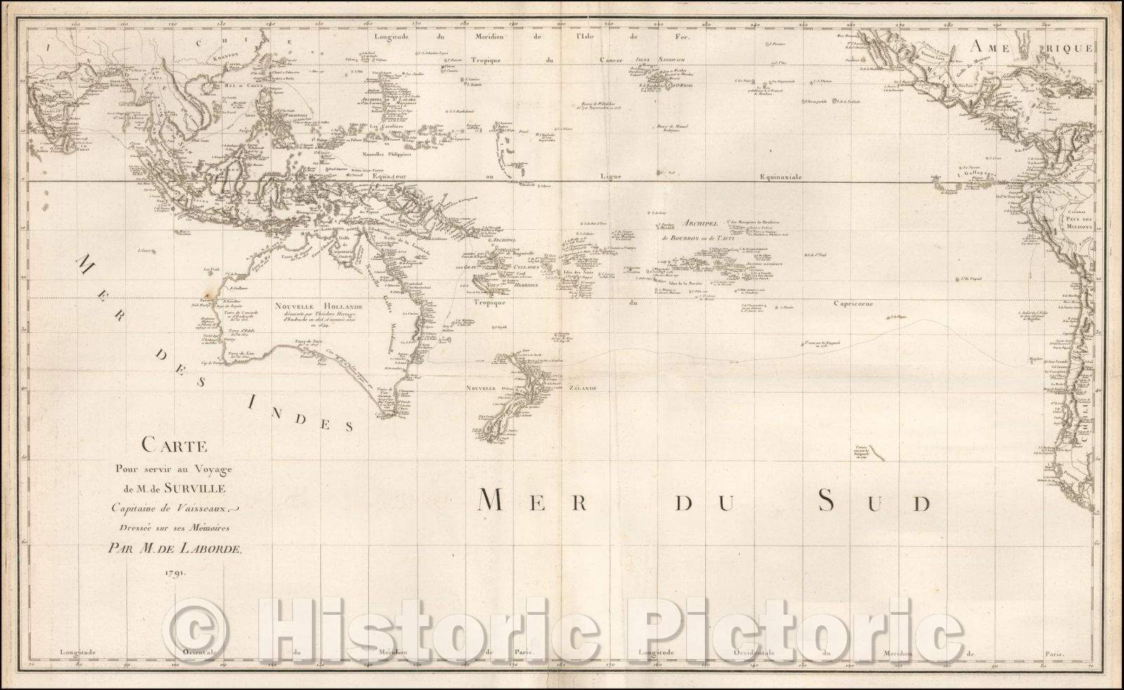 Historic Map - Carte Pour servir au Voyage de M. de Surville Capitaine de Vaisseaux Dress, 1791 - Vintage Wall Art