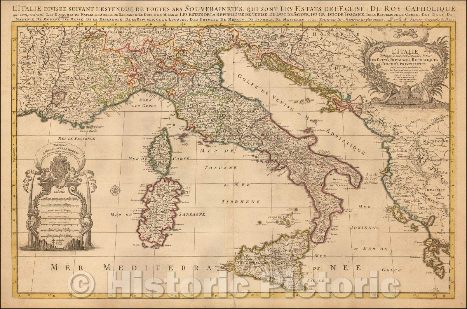 Historic Map - L'Italie distinguee suivant l'estendue de tous Les Estats, Royaumes, Republiques, Duches, Principautes qui la partagent presentement, 1700 v1