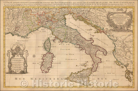 Historic Map - L'Italie distinguee suivant l'estendue de tous Les Estats, Royaumes, Republiques, Duches, Principautes qui la partagent presentement, 1700 v1