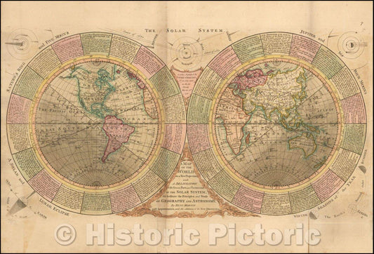 Historic Map - World on a new Projection with A Delineation of the Various Parts and Phaenomena of the Solar System, to facilitate the Principals and St, 1794 - Vintage Wall Art