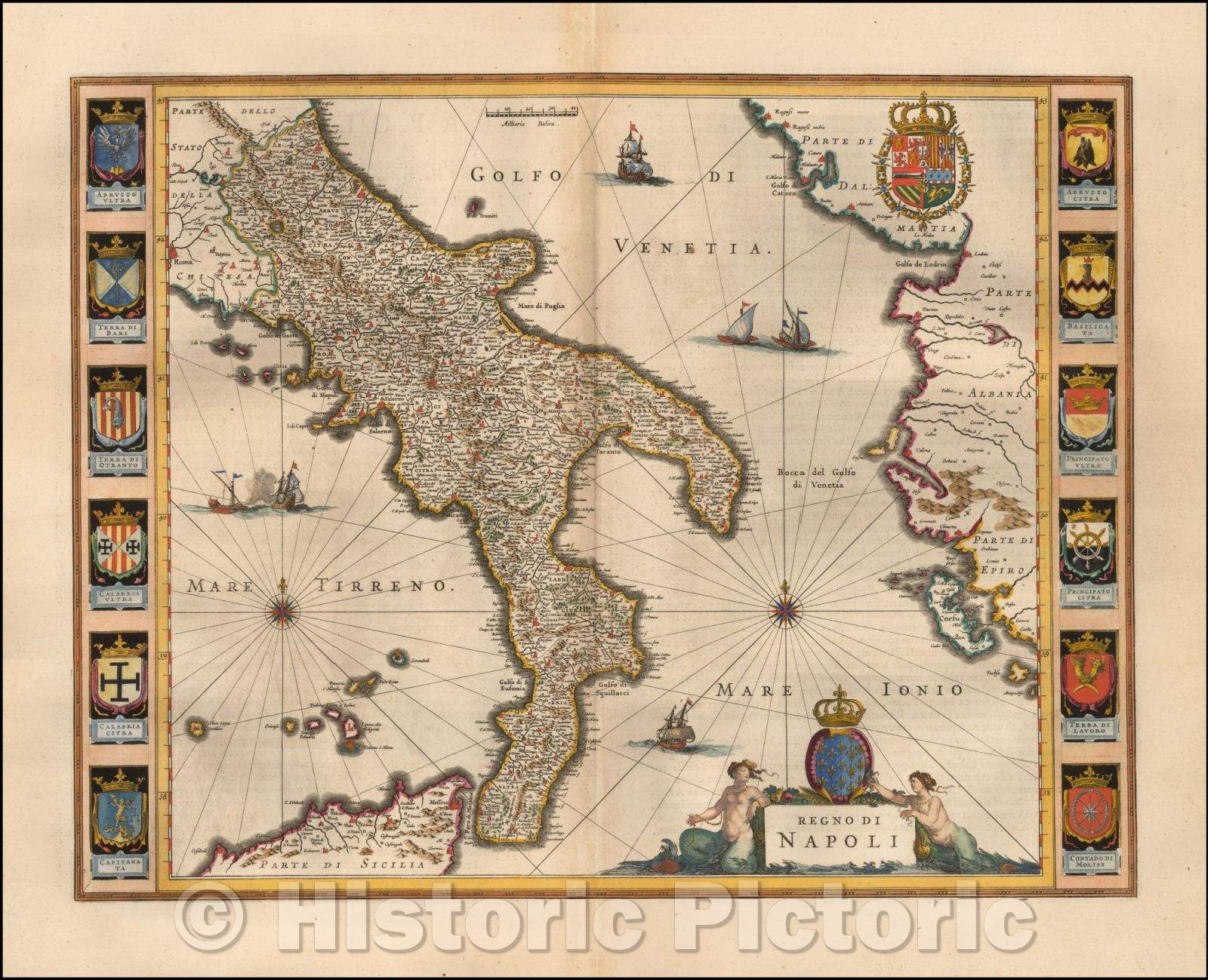 Historic Map - Regno Di Napoli, 1640, Willem Janszoon Blaeu - Vintage Wall Art