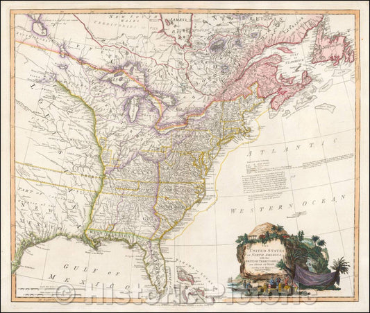Historic Map - The United States of North America with the British Territories And Those of Spain, 1796, William Faden - Vintage Wall Art