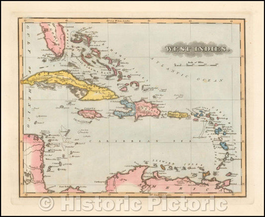 Historic Map - West Indies, 1823, Fielding Lucas Jr. - Vintage Wall Art