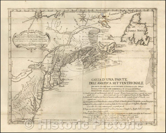 Historic Map - D'Una Parte Dell'America Settentrionale che serve per Ben :: Vernoa, French and British Historical Claims to the Canadian Maritimes and Maine, 1756 - Vintage Wall Art