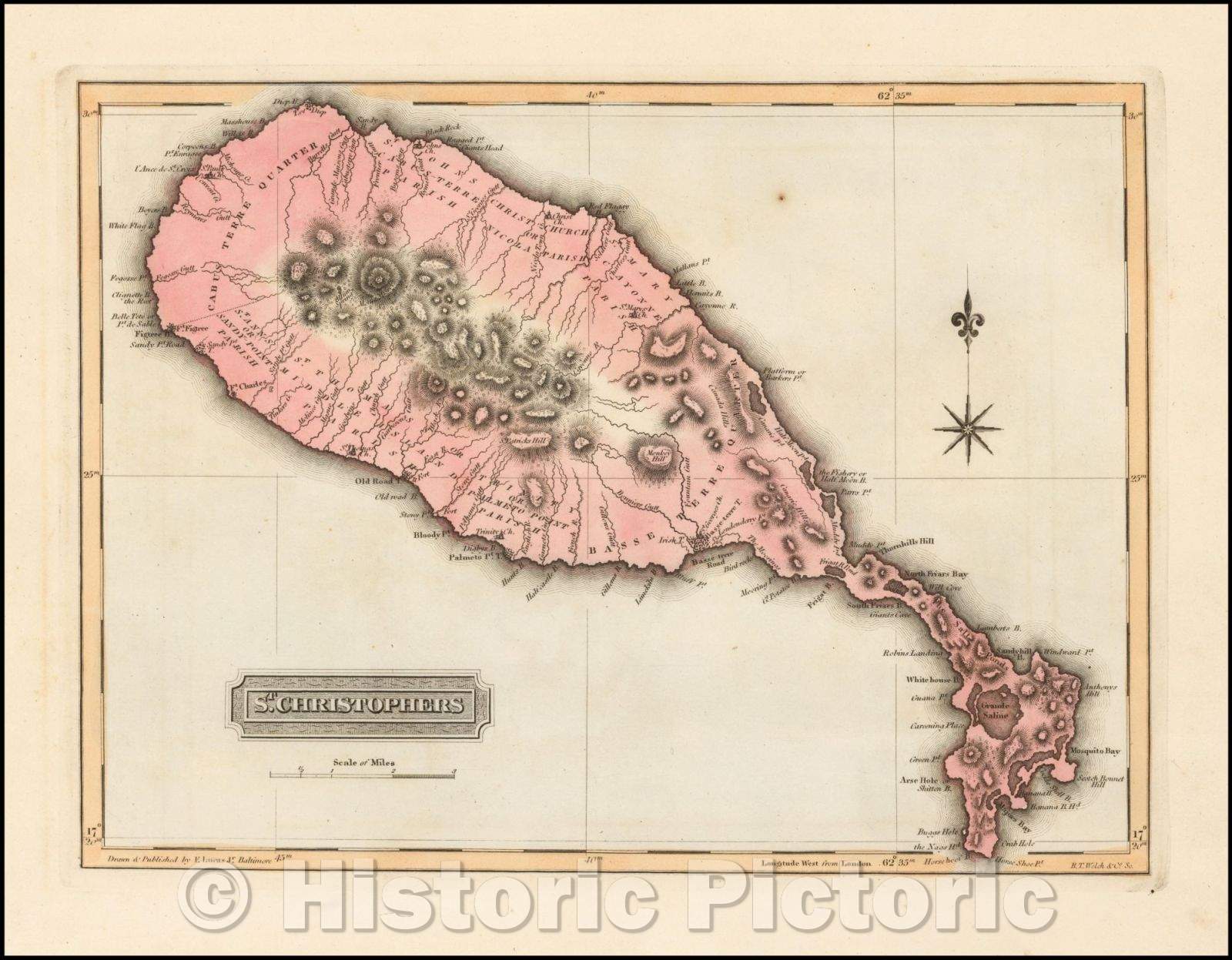 Historic Map - St. Christophers (St. Kits), 1823, Fielding Lucas Jr. v2