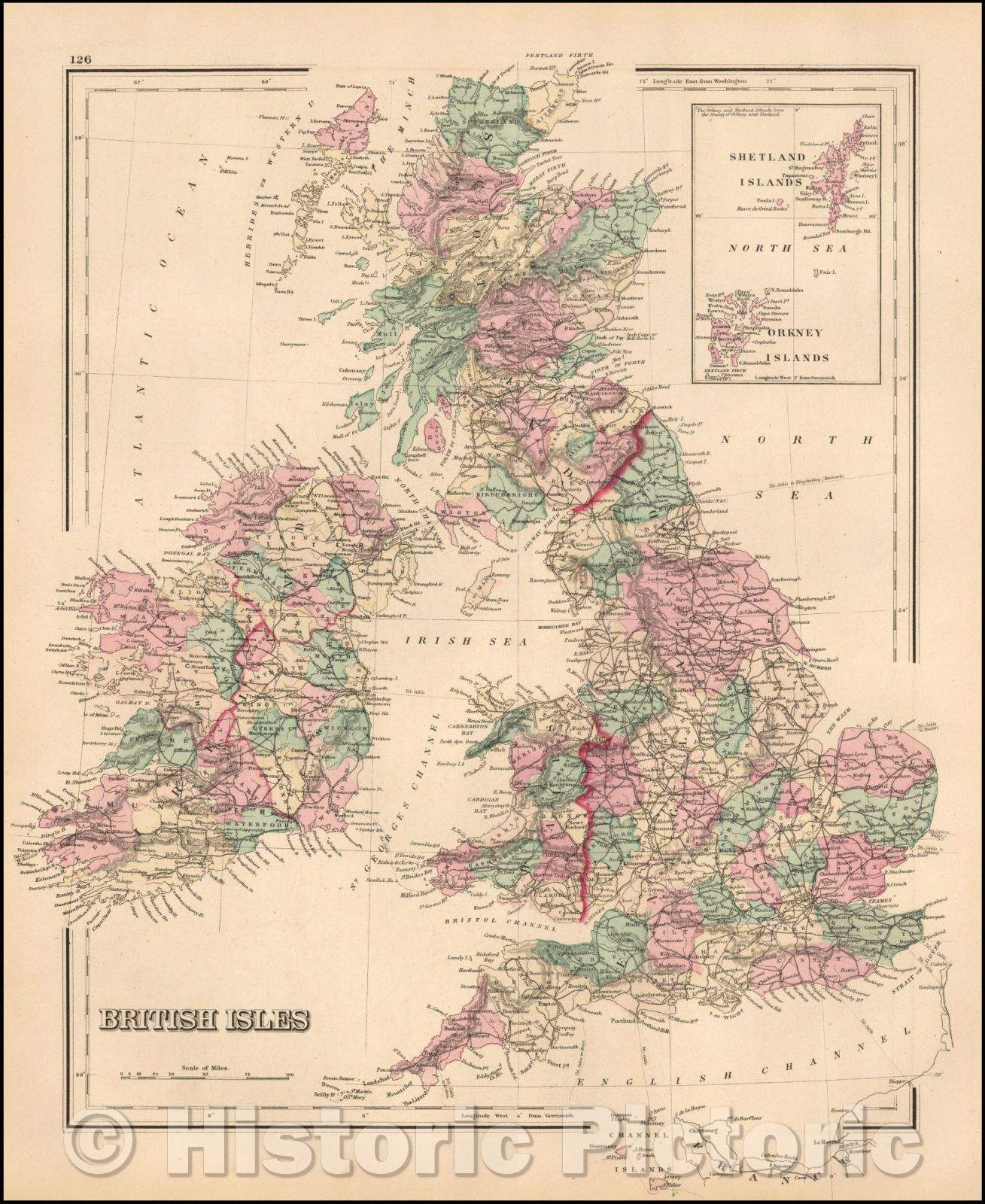Historic Map - British Isles, 1875, O.W. Gray - Vintage Wall Art