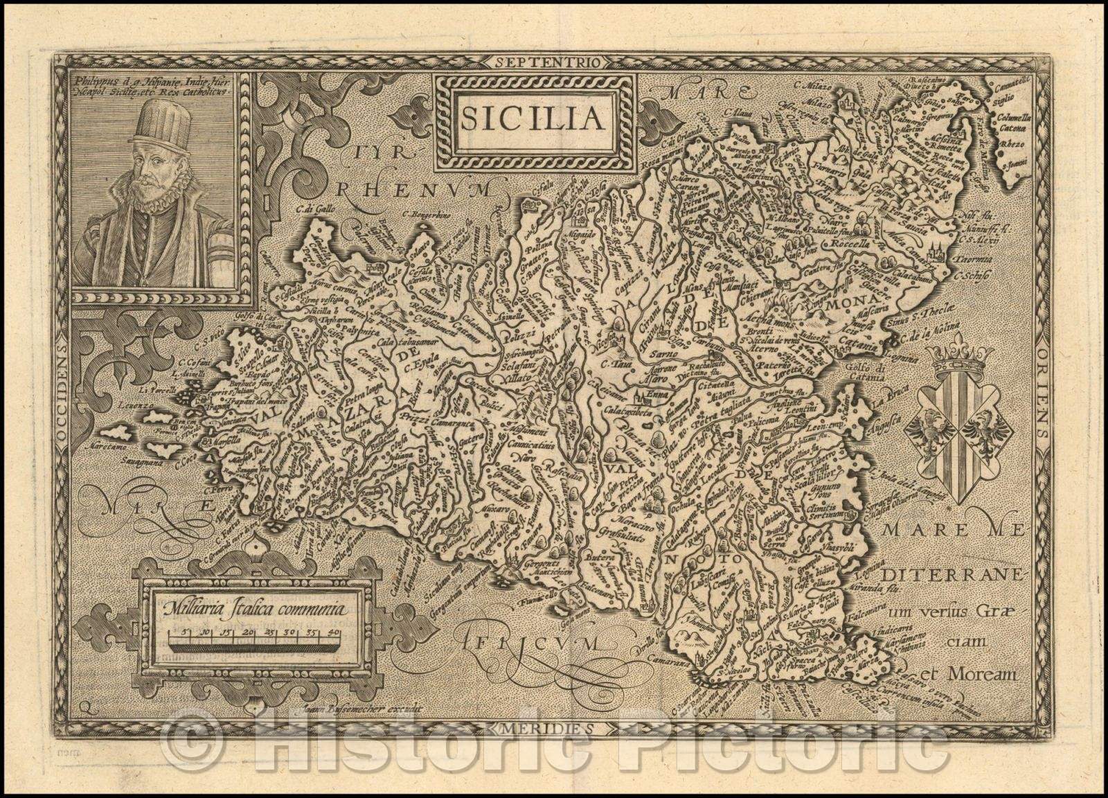Historic Map - Sicilia, 1594, Matthias Quad - Vintage Wall Art