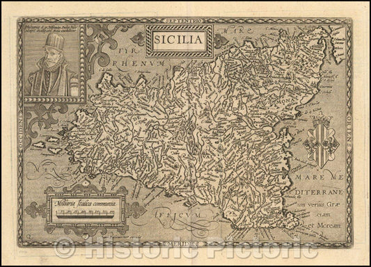 Historic Map - Sicilia, 1594, Matthias Quad - Vintage Wall Art