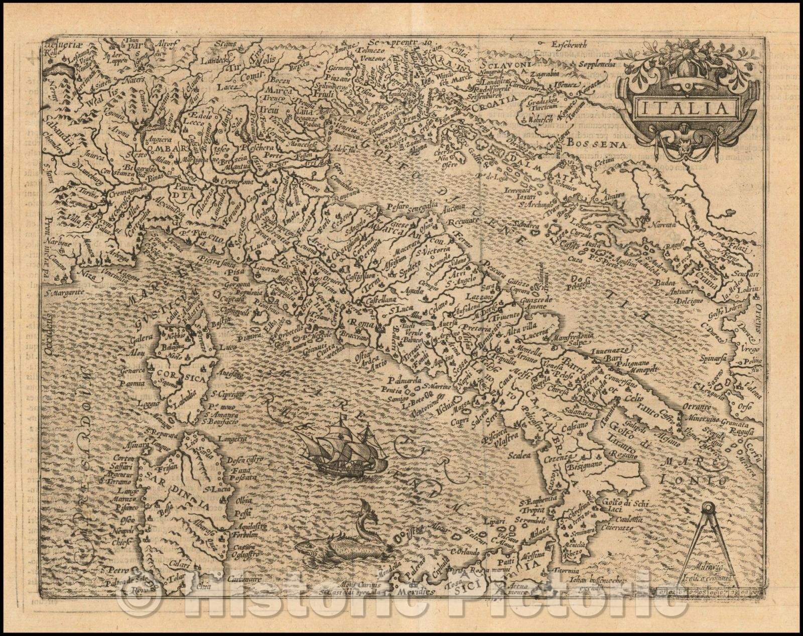 Historic Map - Italia, 1592, Matthias Quad - Vintage Wall Art