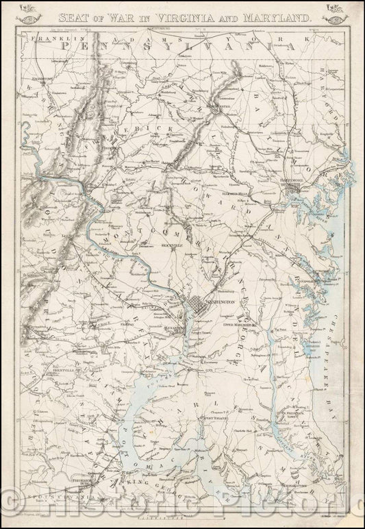 Historic Map - Seat of War in Virginia and Maryland, 1863, Edward Weller - Vintage Wall Art