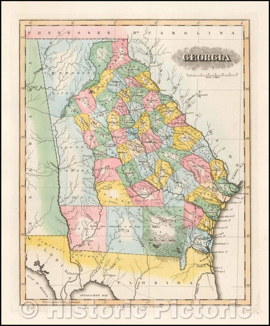 Historic Map - Georgia, 1823, Fielding Lucas Jr. - Vintage Wall Art