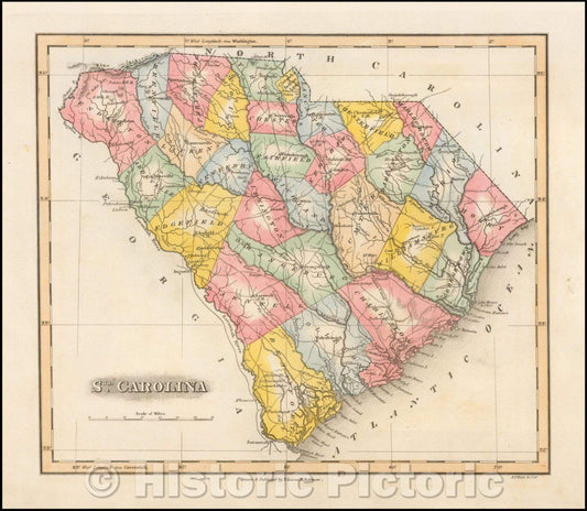 Historic Map - Sth. Carolina, 1823, Fielding Lucas Jr. - Vintage Wall Art