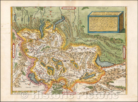 Historic Map - Helvetiae Descriptio Aegidio Tschudo Auct, 1574, Abraham Ortelius - Vintage Wall Art