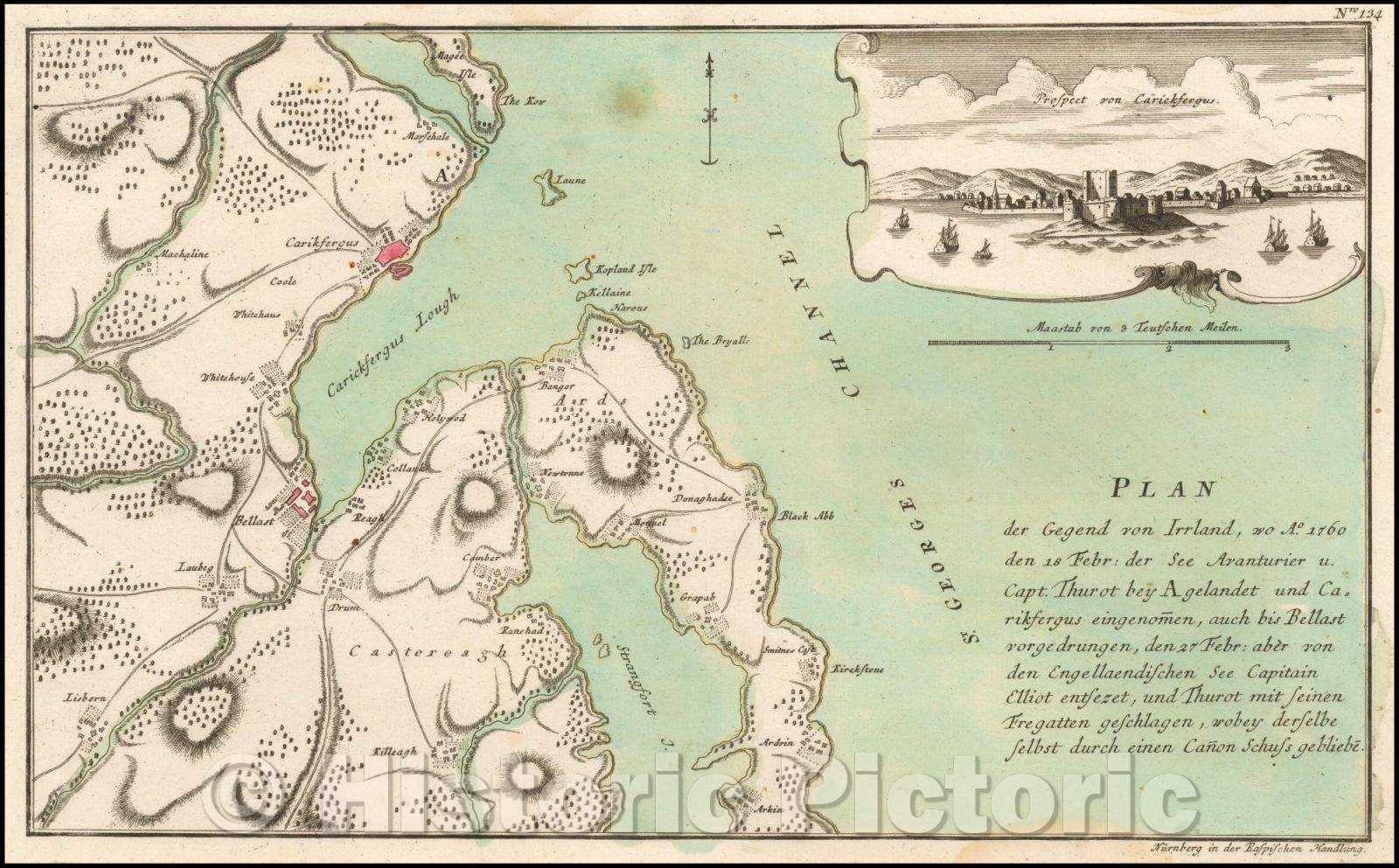 Historic Map - Plan der Gegend von Irrland, wo Ao. 1760 dens 18 Febr der See Avanturier u, 1764 - Vintage Wall Art
